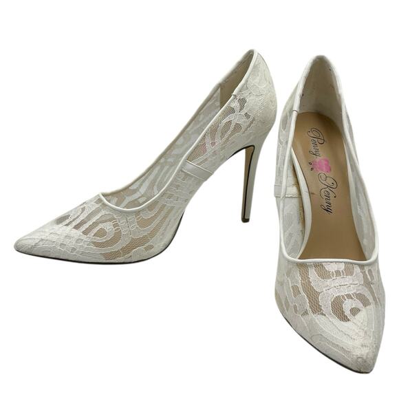 PENNY LOVES KENNY WHITE FLORAL LACE HIGH HEELS FORMAL BRIDAL SIZE 10 M VGUC - Picture 1 of 8